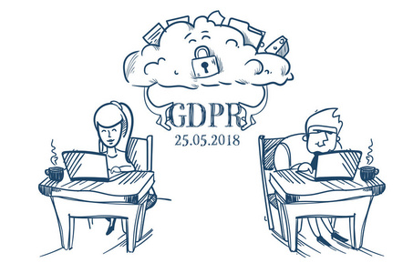 云同步商人团队协同办公办公桌通用数据保护条例 Gdpr 服务器安全后卫在白色背景手画