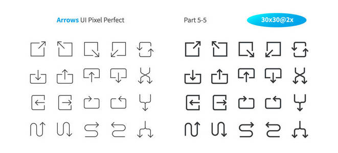 箭头UI像素完美，精心制作的矢量细线和实体图标302x网格的网页图形和应用程序。 简单的最小象形图第5部分5