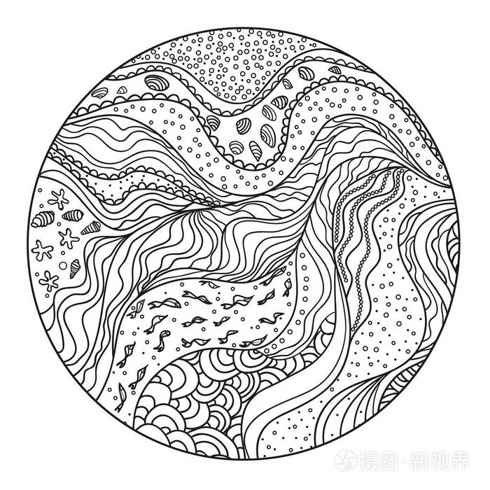 有线条和波浪的圆圈图案通用几何纹理曼达拉恐龙航海背