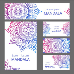 曼荼罗图案设计模板。可用于名片或小册子横幅书籍封面。矢量插图