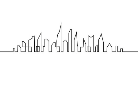 矢量插图.城市摩天大楼建筑办公地平线.连续线图照片