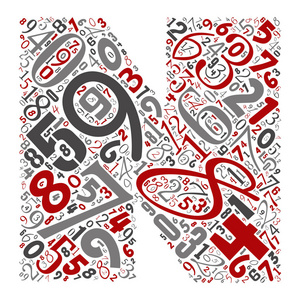 矢量概念红色灰色和黑色好玩的有趣教育字体，由数字收集或分组的字符形状隔离在白色背景。 现代艺术字母表学习元素设计