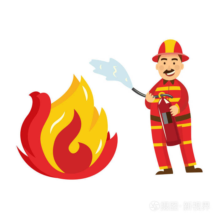 媒介消防员在防护制服战斗火插画-正版商用图片128610-摄图新视界