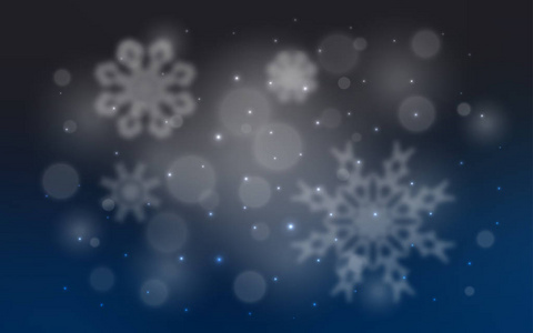深蓝色矢量图案与圣诞雪花。 雪在模糊的抽象背景上有梯度。 新年设计为您的商业广告。