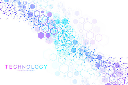 科学的分子背景为医学, 科学, 技术, 化学。带有 Dna 分子的墙纸或横幅。矢量几何动态图