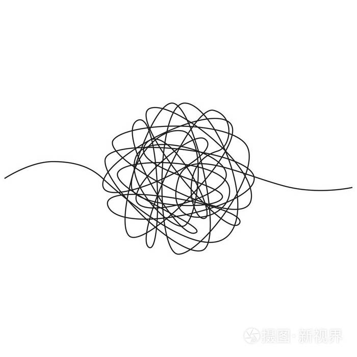 手画的缠绕线. 素描球形抽象涂鸦形状. 白色背景下分离的矢量插图