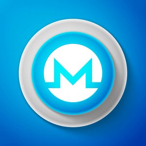 白色 Cryptocurrency 硬币 Monero Xmr 图标被隔离在蓝色背景上。数字货币。Altcoin 符号。基于 B