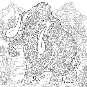 差距感图片大全猛犸. 新世时代灭绝的大象. 着色页. 彩色图片.