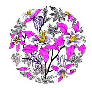 圆形浪漫花卉插图