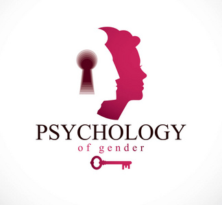 性别心理学概念是由男人和女人的头像和钥匙孔创造的，关键是了解家庭和社会中的关系问题和冲突