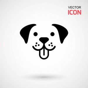 狗头图标. 平的风格. 卡通狗脸. 矢量插图隔离在白色上. 剪影很简单.