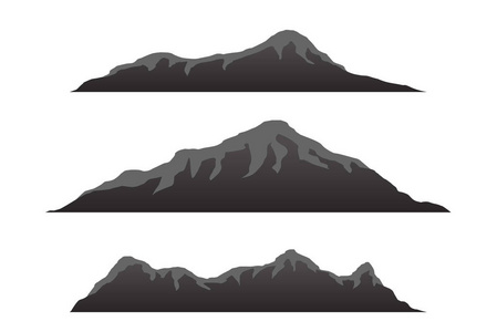 山剪影忽略。矢量岩石丘陵地形矢量, 山剪影集孤立在白色背景的景观设计