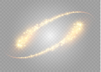 抽象矢量发光魔术明星光效应从霓虹灯模糊的弯曲的线条。闪闪发光的星星灰尘足迹从 side.flying 彗星在透明背景上