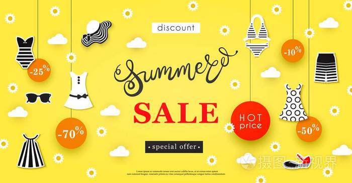 banner夏季促销折扣热销价格特价商品时装店和时装精品店广告流行时令