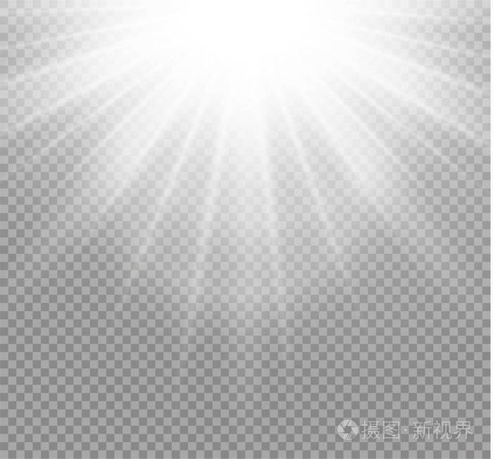 白色发光的光爆裂爆炸在透明的背景.矢量图解光效装饰用射线.