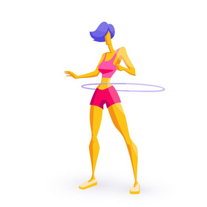 体育运动女孩外貌从事健身体操训练运动员旋转运动圈健康生活方式白色背景矢量插图上的孤立人物