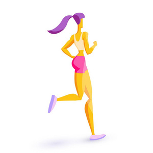 运动外表的女孩从事健身运动训练日常慢跑在新鲜空气中美丽的运动身体健康的生活方式孤立的性格白色背景矢量插图