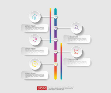5个步骤信息图表。 时间线设计模板与三维纸标签集成圆圈。 有选择的商业概念。 内容图流程图步骤部分工作流程图布局图