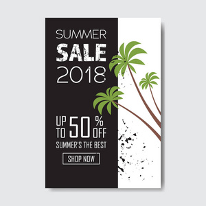 夏季销售热带棕榈刻字徽章设计标签季节购物徽标模板邀请贺卡打印和海报垂直