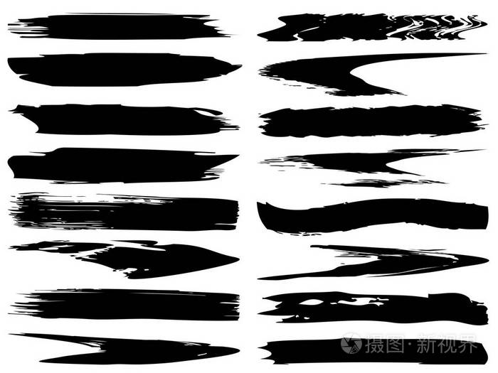 矢量收集艺术粗糙的黑色油漆手制作创意画笔笔画设置隔离在白色背景上