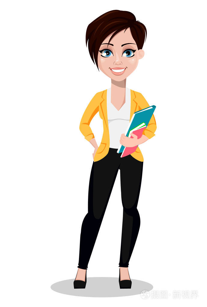 商业女性自由职业者银行家 穿着休闲服拿着文件的漂亮女士 白色背景上的矢量插图 插画 正版商用图片129qp2 摄图新视界