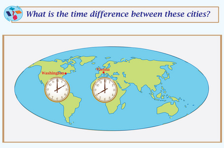 合理的任务。这些城市之间的时差是多少矢量图