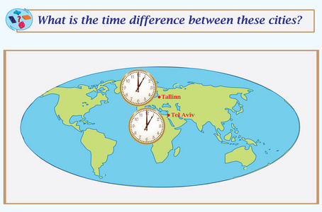 合理的任务。这些城市之间的时差是多少矢量图
