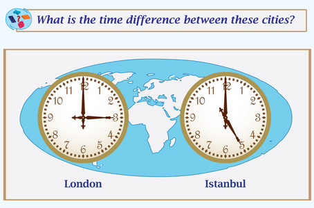 合理的任务。这些城市之间的时差是多少矢量图