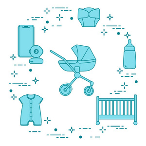 婴儿用品。 婴儿车婴儿监视器瓶防水内裤工作服。