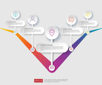 5个步骤信息图表。 时间线设计模板与三维纸标签集成圆圈。 有选择的商业概念。 内容图流程图步骤部分工作流程图布局图