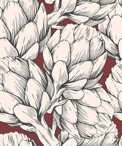 手工绘制的朝鲜蓟无缝模式。矢量插图。纺织品和墙纸的植物图案