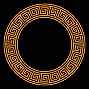 戒指与无缝弯曲图案在黑色背景。 橙色蜿蜒是一种装饰边界，由线条形成一个重复的主题和设计。 也是希腊的FRET或希腊的钥匙。 插图