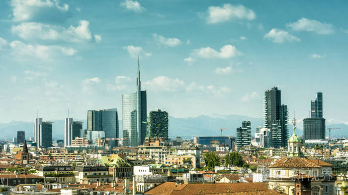 米兰天际线与波尔图诺沃商业区意大利摩天大楼.