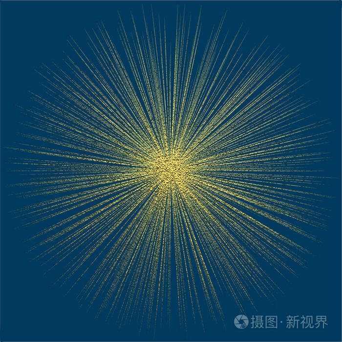太阳射线或星爆元素与火花. 金圣诞元素贺卡海报. 金光闪闪.