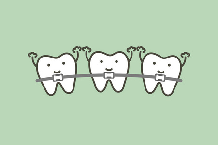 牙齿矫正器牙齿或牙套牙齿卡通矢量平面造型可爱人物设计照片