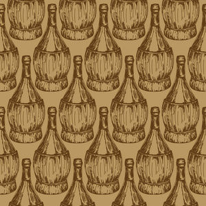 用意大利风格编织的老式酒瓶无缝图案可用于素描风格的品酒矢量插图