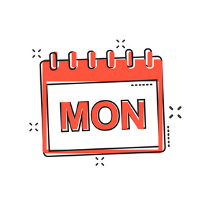 矢量卡通星期一日历页面图标的漫画风格.日历标志插图象形图.