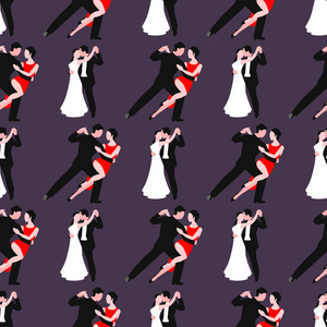 情侣跳舞拉美浪漫人人跳舞男子与女子探戈姿势无缝模式背景向量插图