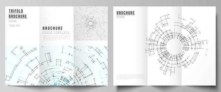 最小向量布局。现代封面设计模板为 trifold 小册子或传单。连接线和点的网络连接概念。技术设计, 数字几何背景