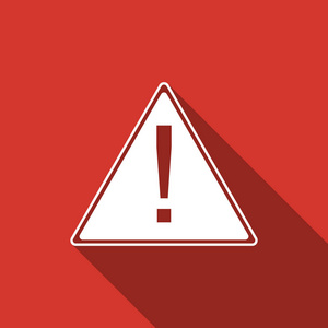 警示感叹号用长阴影隔开的三角形图标中的感叹号.