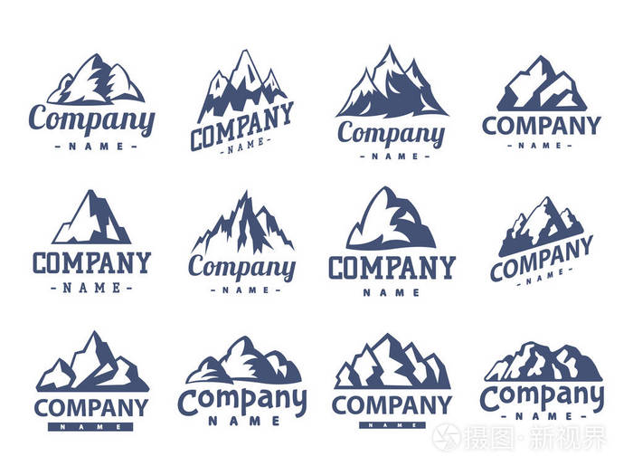 山地矢量剪影自然户外岩石冰雪顶部装饰景观旅游登山山顶远足插画