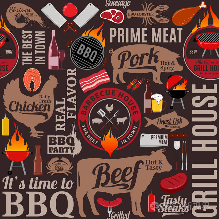 矢量烧烤无缝图案或背景.