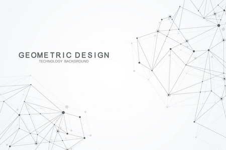 具有连接线和点的抽象多边形背景。简约几何图案。分子结构和通信。图像丛背景。科学医学技术理念