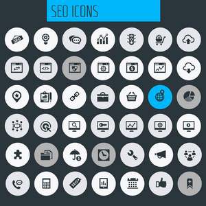 时髦的平面设计，大SEO图标设置。 矢量插图