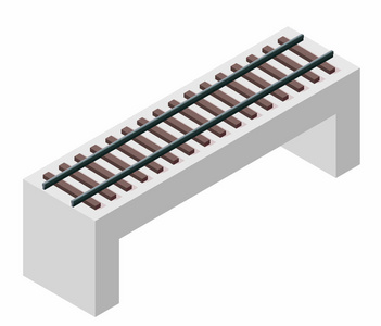 矢量列车桥在等距三维透视分离在白色背景。 工业运输大楼。 混凝土建筑。 铁路桥梁与铁路。 装配式铆接桥梁施工