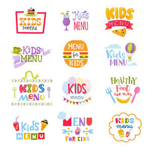 儿童菜单矢量字体模板孩子的食物或膳食在幼稚的咖啡馆或餐馆插图套装婴儿烹饪版式符号在白色背景上被隔离