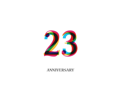 23年丰富多彩的周年纪念标志设计与白色背景隔离
