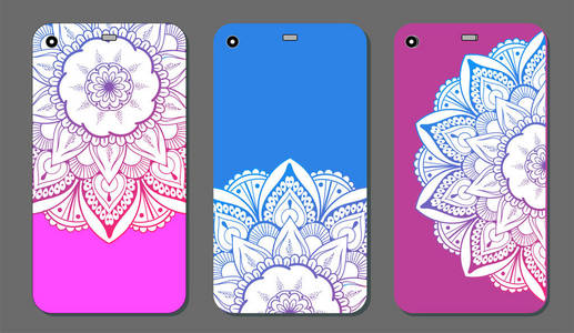 手机外壳Mandala设计集向量插图。 老式装饰元素。 手绘背景。 伊斯兰阿拉伯印度奥斯曼图案