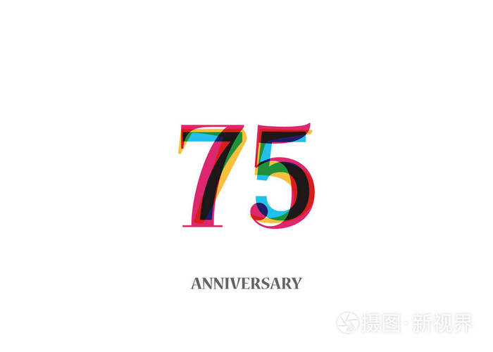 75年彩色周年纪念标志设计与白色背景隔离