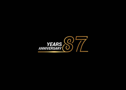 87年周年纪念标志，金色字体编号，由白色背景上的一条隔离在白色背景上，用于公司庆祝活动生日